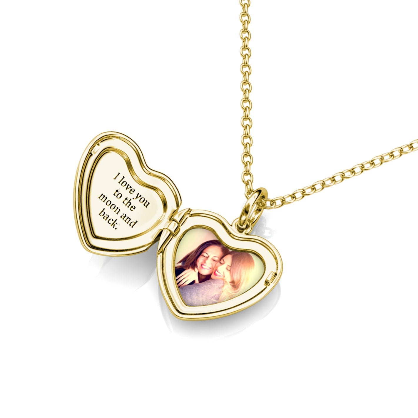 Heart Photo Locket Necklace with Picture Inside - Gold