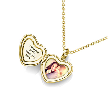 Heart Photo Locket Necklace with Picture Inside - Gold