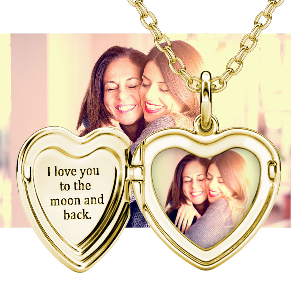 Heart Photo Locket Necklace with Picture Inside - Gold