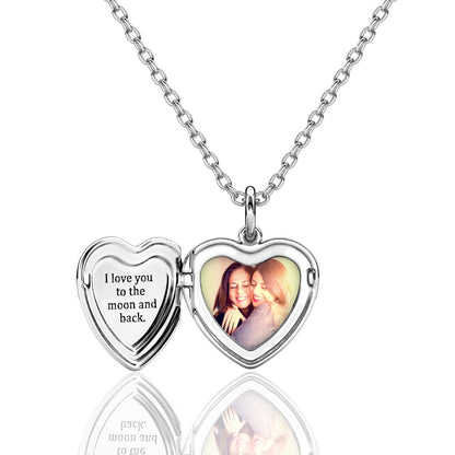 Sterling Silver Heart Locket Necklace with Picture Inside