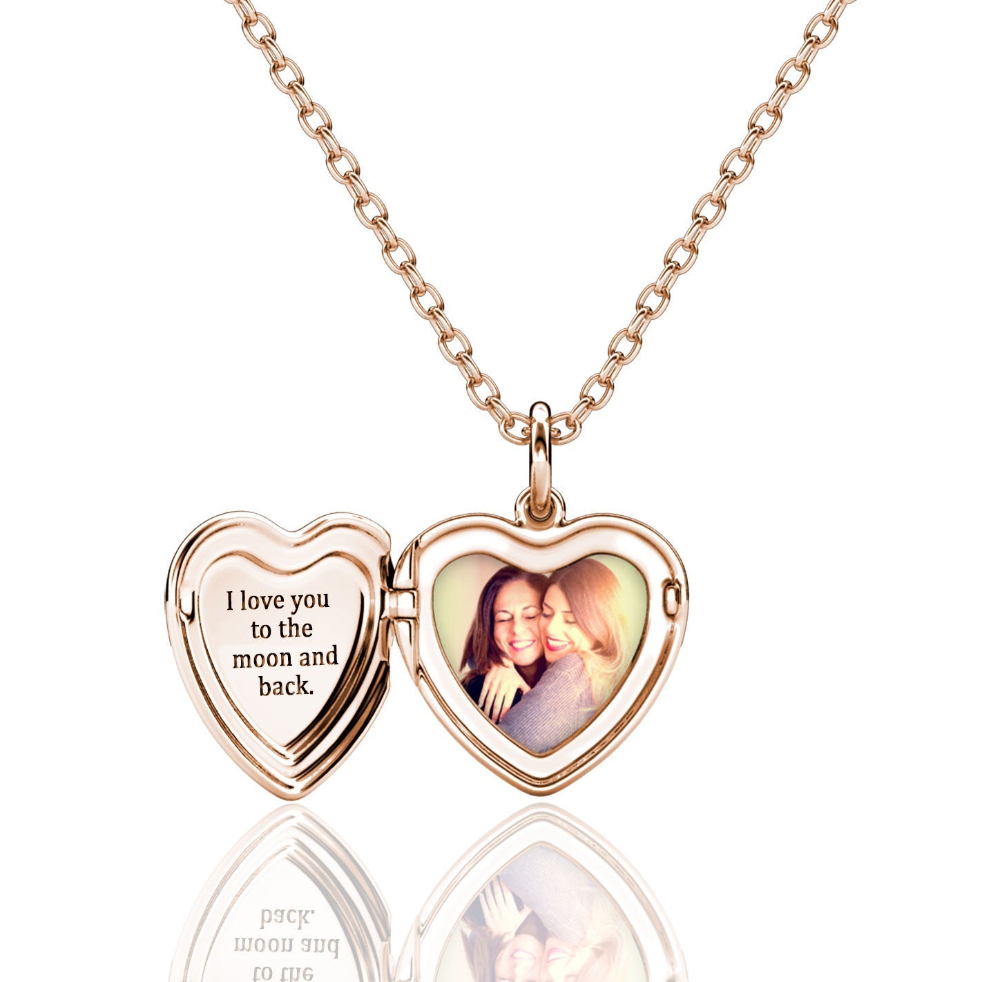 Heart Locket Necklace with Picture Inside - Rose Gold