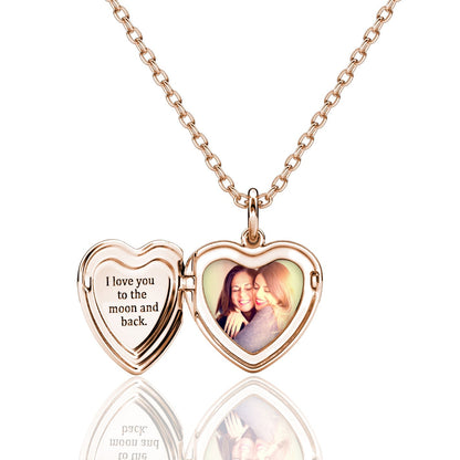 Heart Locket Necklace with Picture Inside - Rose Gold