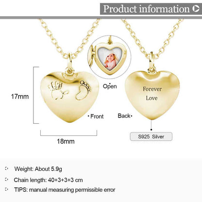 Heart Photo Locket Necklace with Picture Inside - Gold