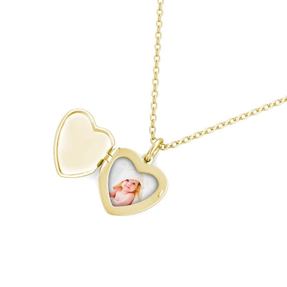 Heart Photo Locket Necklace with Picture Inside - Gold