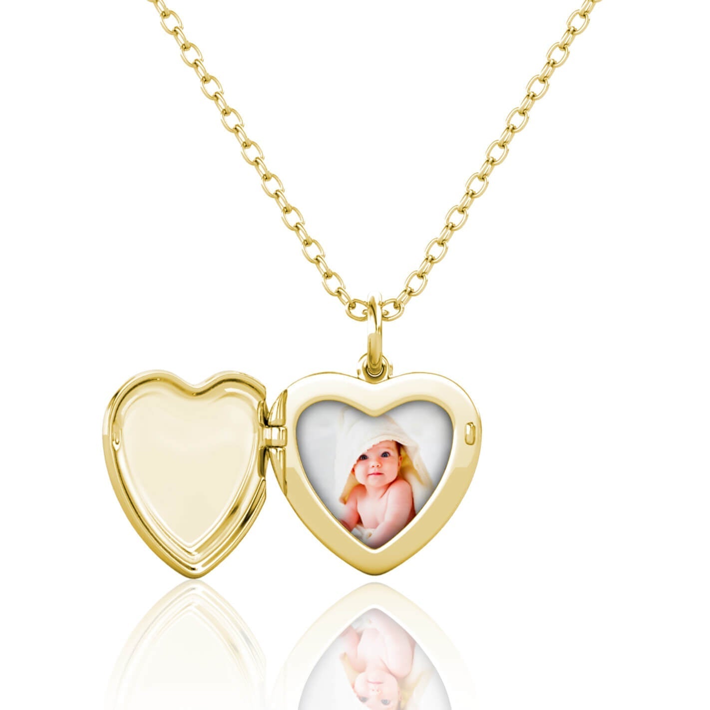 Heart Photo Locket Necklace with Picture Inside - Gold