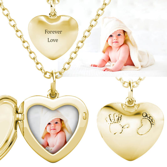 Heart Photo Locket Necklace with Picture Inside - Gold