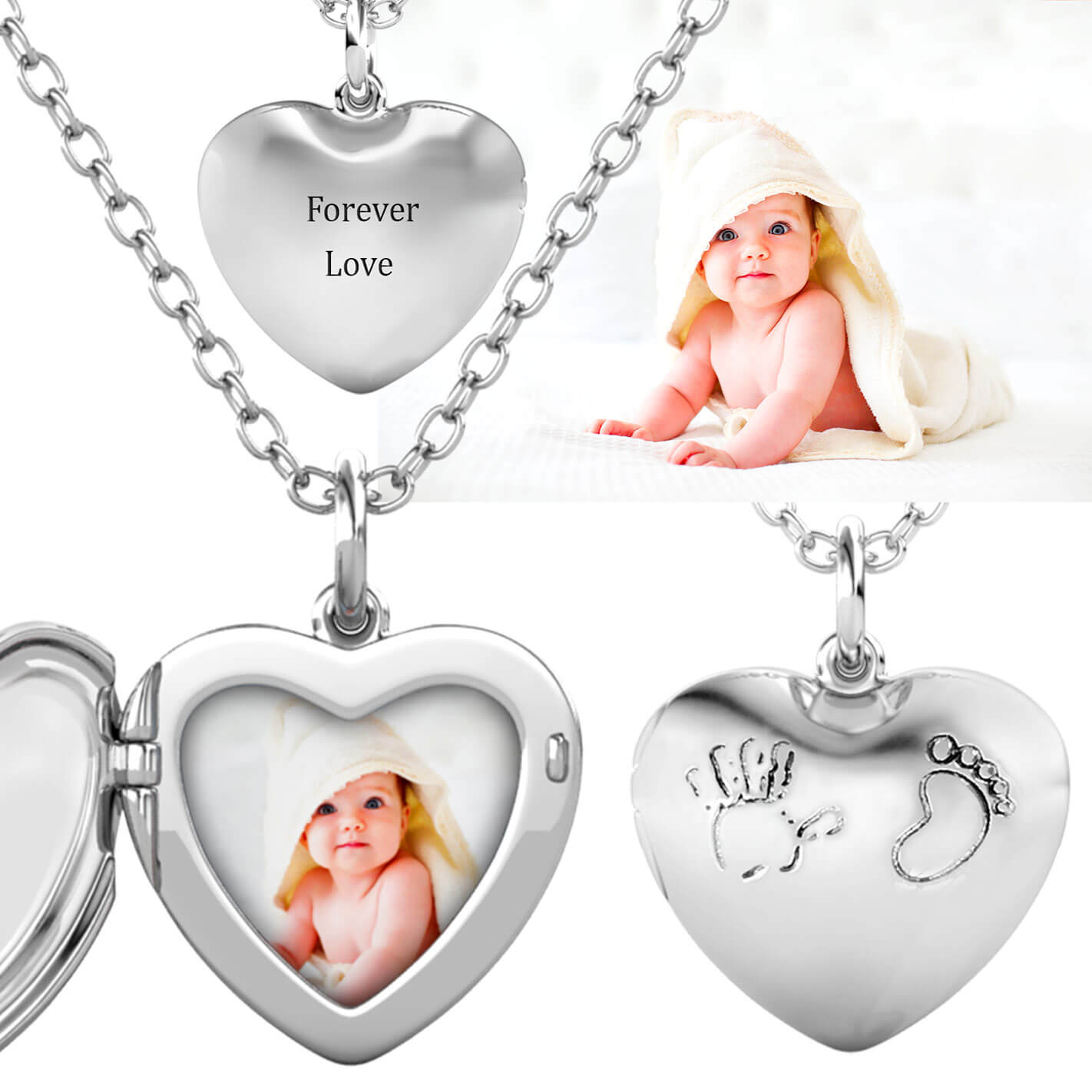 Photo Locket Necklace with Picture Inside - Silver