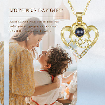 Gold Plated Heart Shaped Photo Projection Necklace for Mom