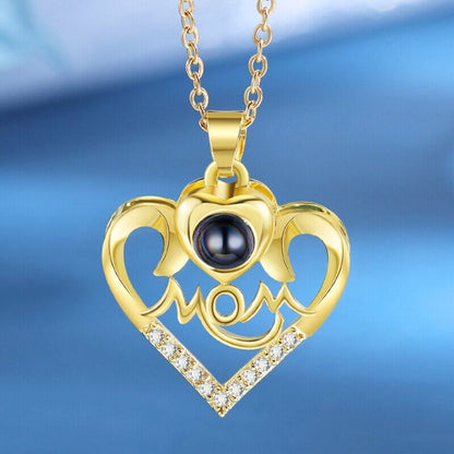 Gold Plated Heart Shaped Photo Projection Necklace for Mom