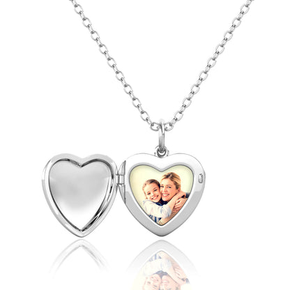 Heart Photo Locket Necklace with Picture Inside - Silver