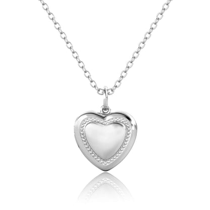 Heart Photo Locket Necklace with Picture Inside - Silver