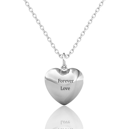 Heart Photo Locket Necklace with Picture Inside - Silver