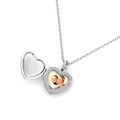 Heart Photo Locket Necklace with Picture Inside - Silver