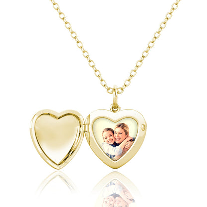 Heart Photo Locket Necklace with Picture Inside - Gold