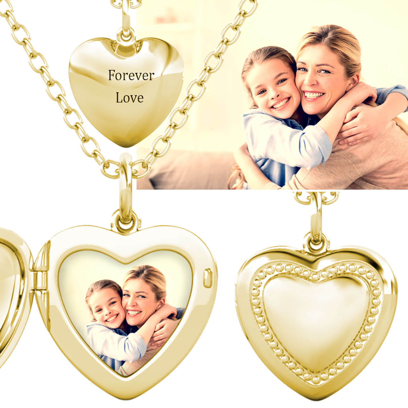 Heart Photo Locket Necklace with Picture Inside - Gold