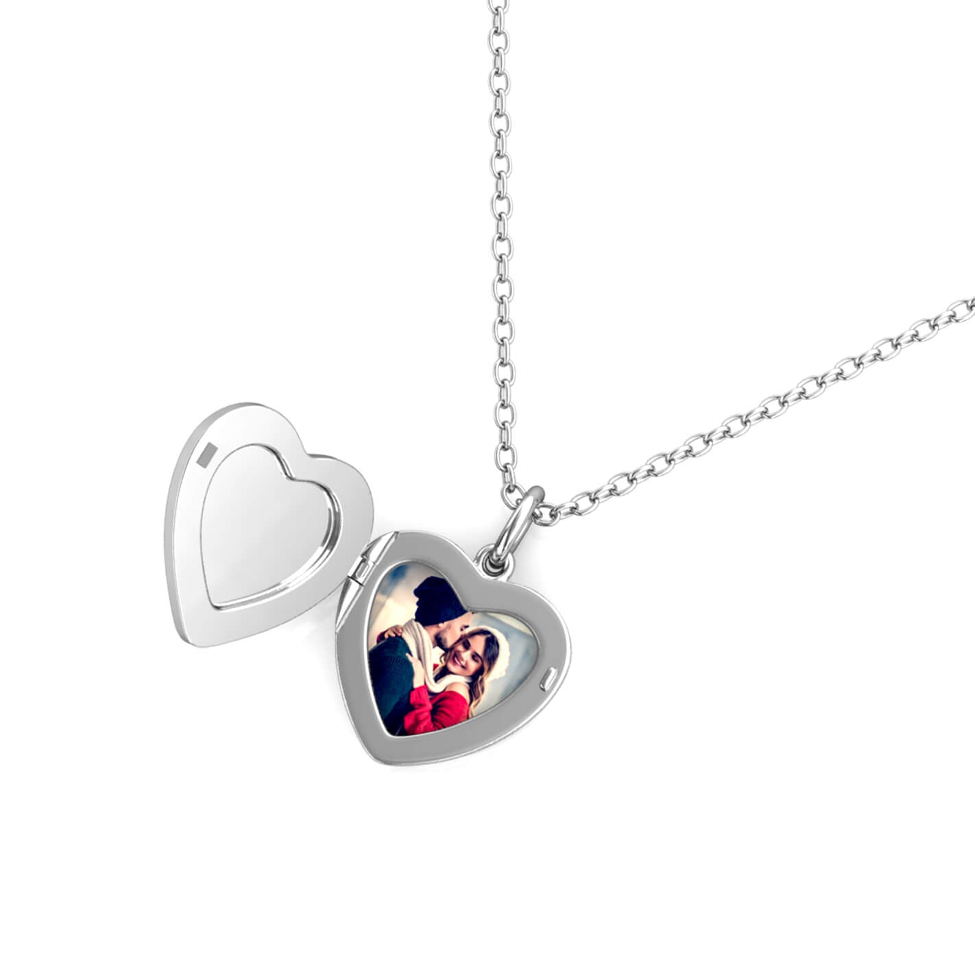 Heart Photo Locket Necklace with Picture Inside - Silver