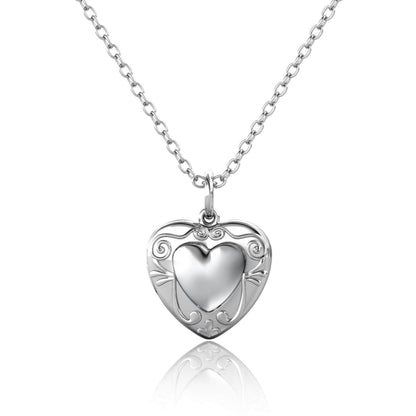 Heart Photo Locket Necklace with Picture Inside - Silver