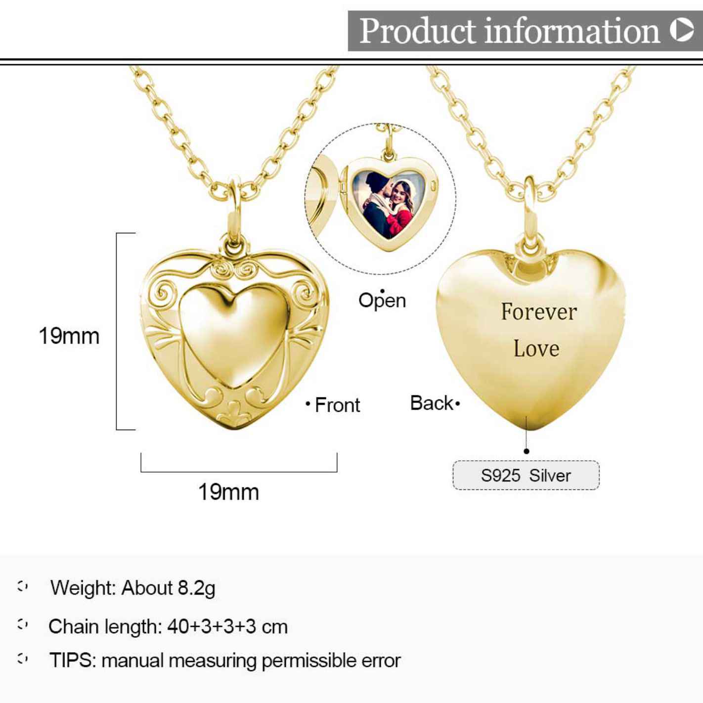 Personalised Photo Necklace with Picture Inside - Heart Locket Necklace - Gold