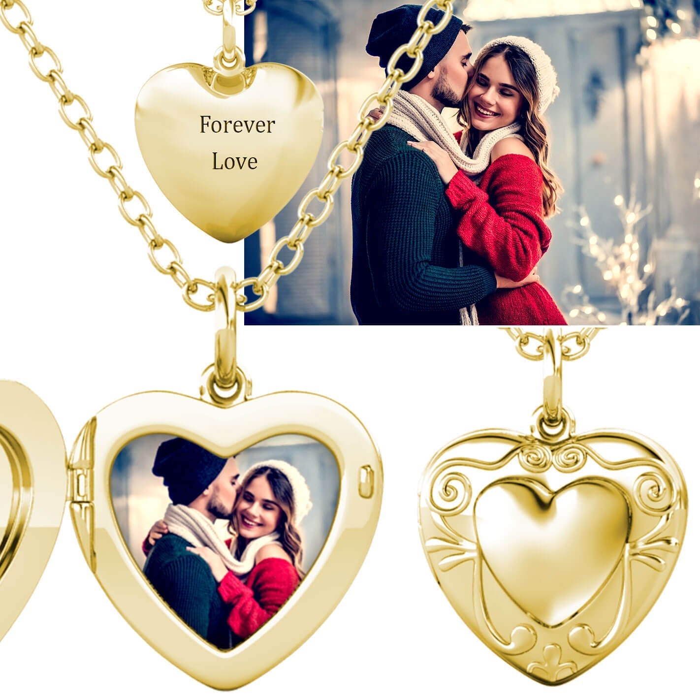 Personalised Photo Necklace with Picture Inside - Heart Locket Necklace - Gold