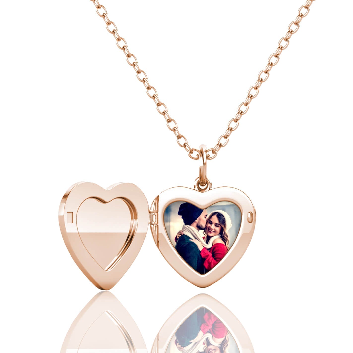 Heart Photo Locket Necklace with Picture Inside - Rose Gold