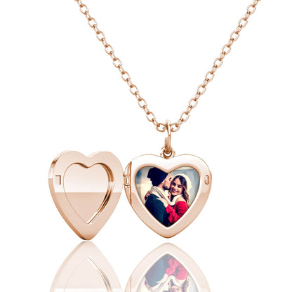 Heart Photo Locket Necklace with Picture Inside - Rose Gold