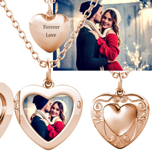 Heart Photo Locket Necklace with Picture Inside - Rose Gold