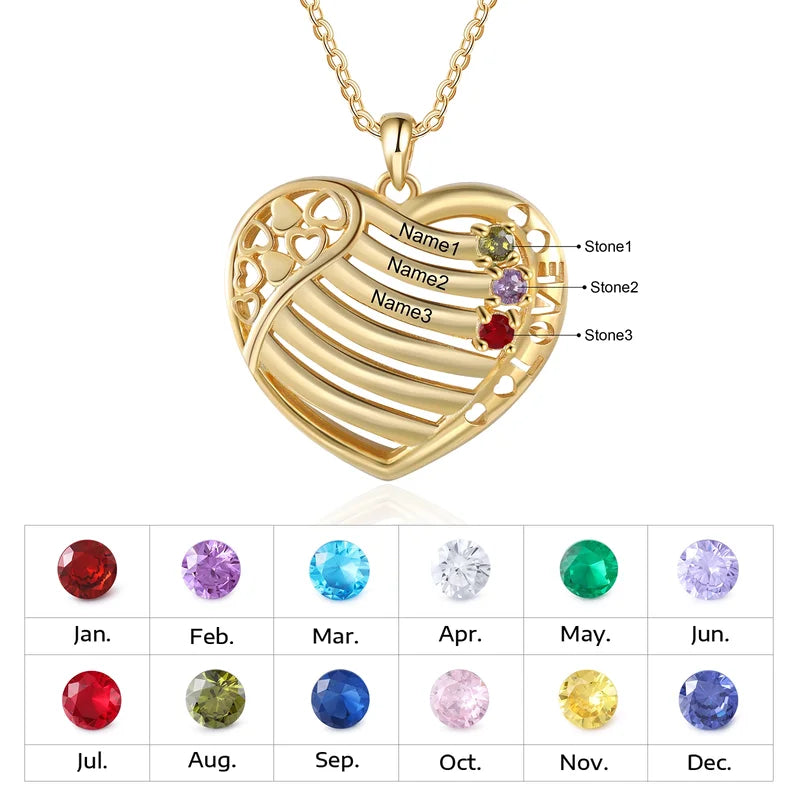 Heart Shaped Mom Necklace for Mother's Day, Mothers Birthstone Necklace, Mother Necklace with Birthstones, Custom Made Necklace with Name, Name Engraved Necklace, Mother's Day Gift