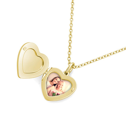 Gold Heart Photo Locket Necklace with Birthstone