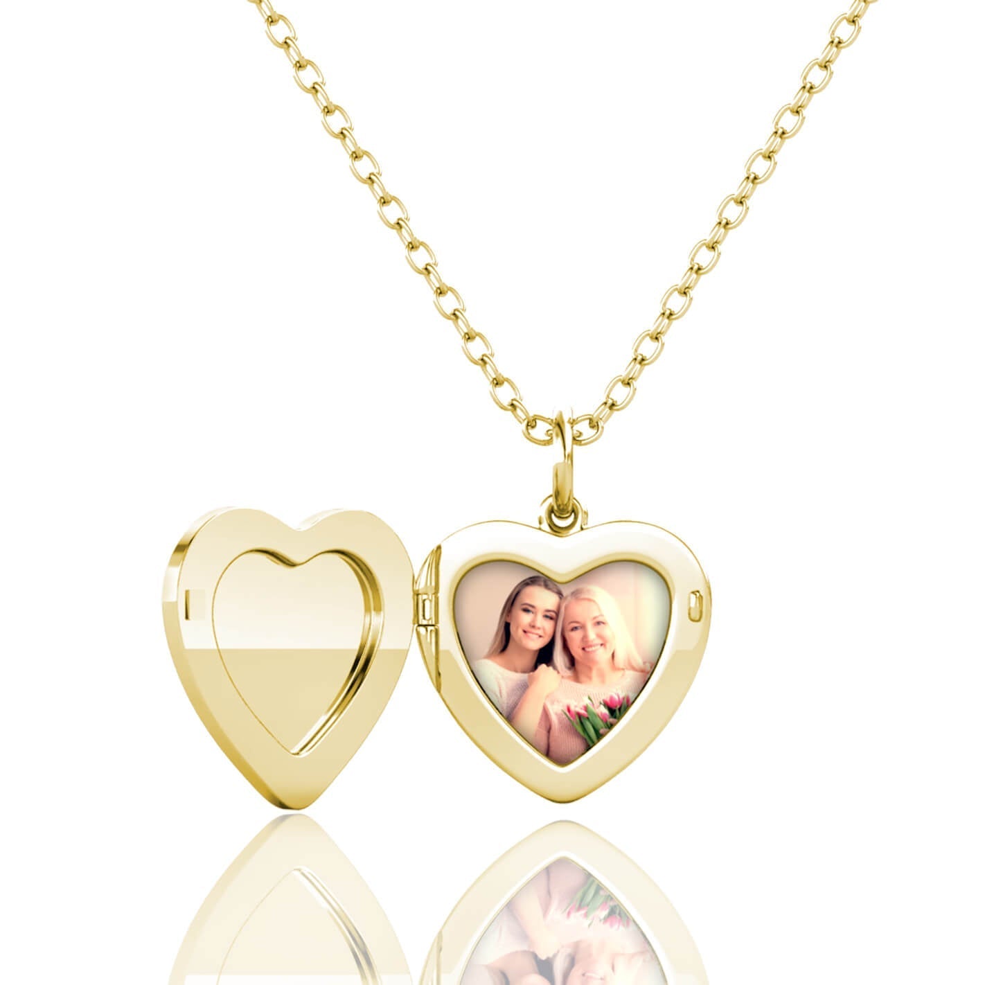 Gold Heart Photo Locket Necklace with Birthstone