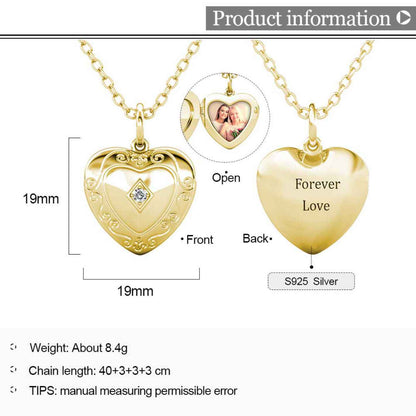 Gold Heart Photo Locket Necklace with Birthstone