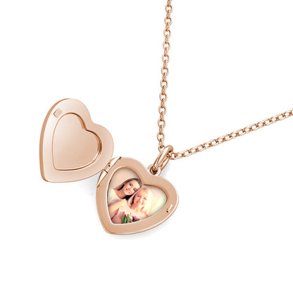 Heart Photo Locket Necklace with Picture Inside - Rose Gold