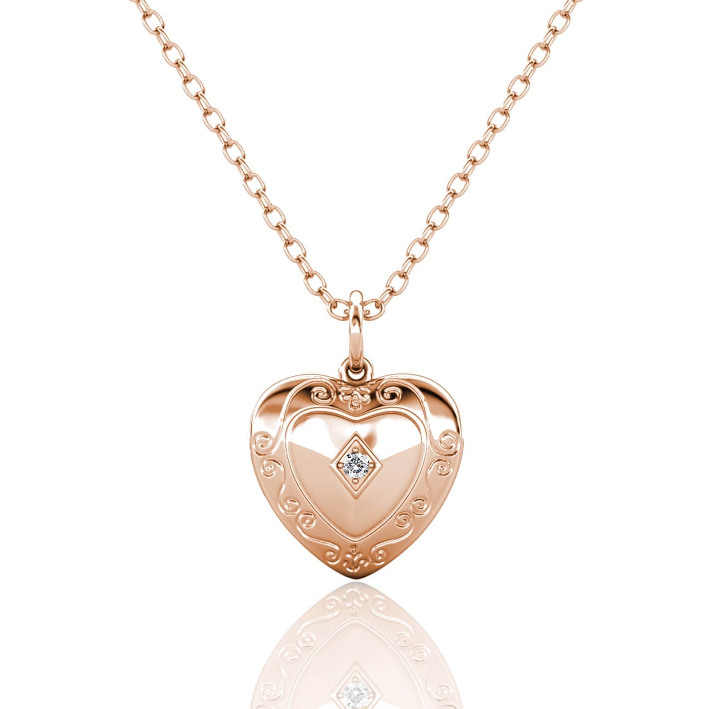 Heart Photo Locket Necklace with Picture Inside - Rose Gold