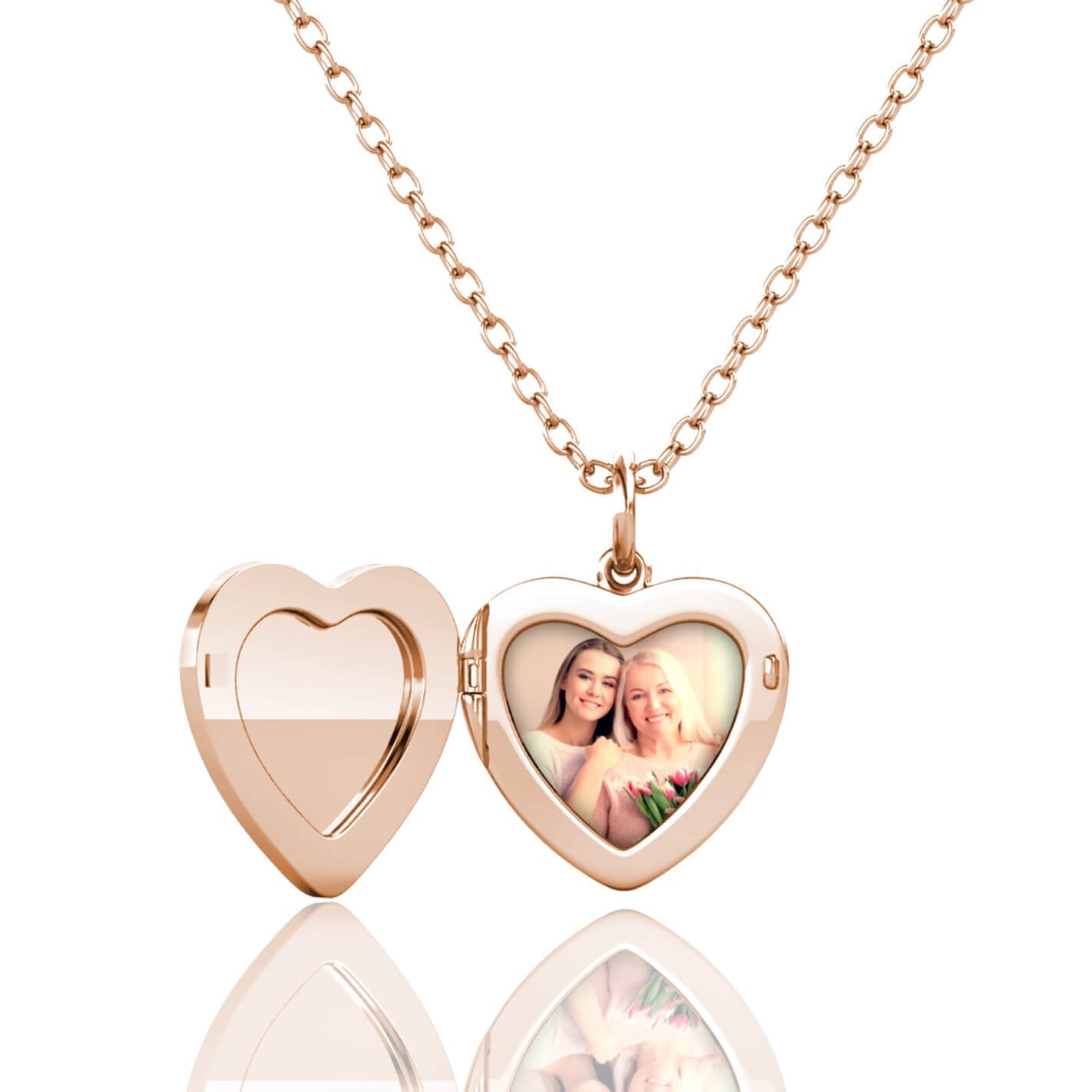 Heart Photo Locket Necklace with Picture Inside - Rose Gold