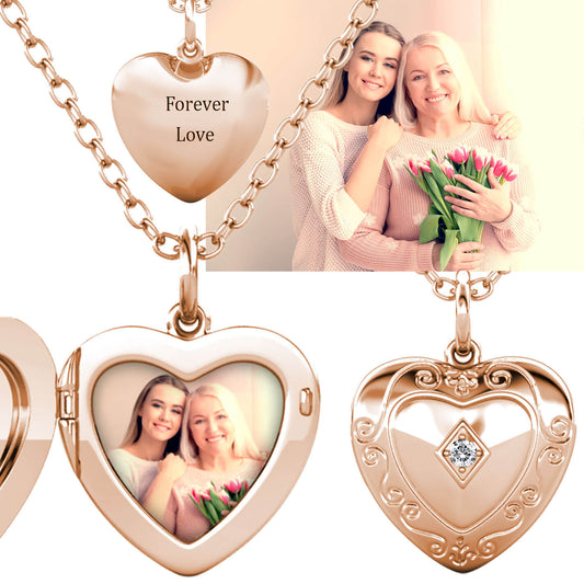 Heart Photo Locket Necklace with Picture Inside - Rose Gold