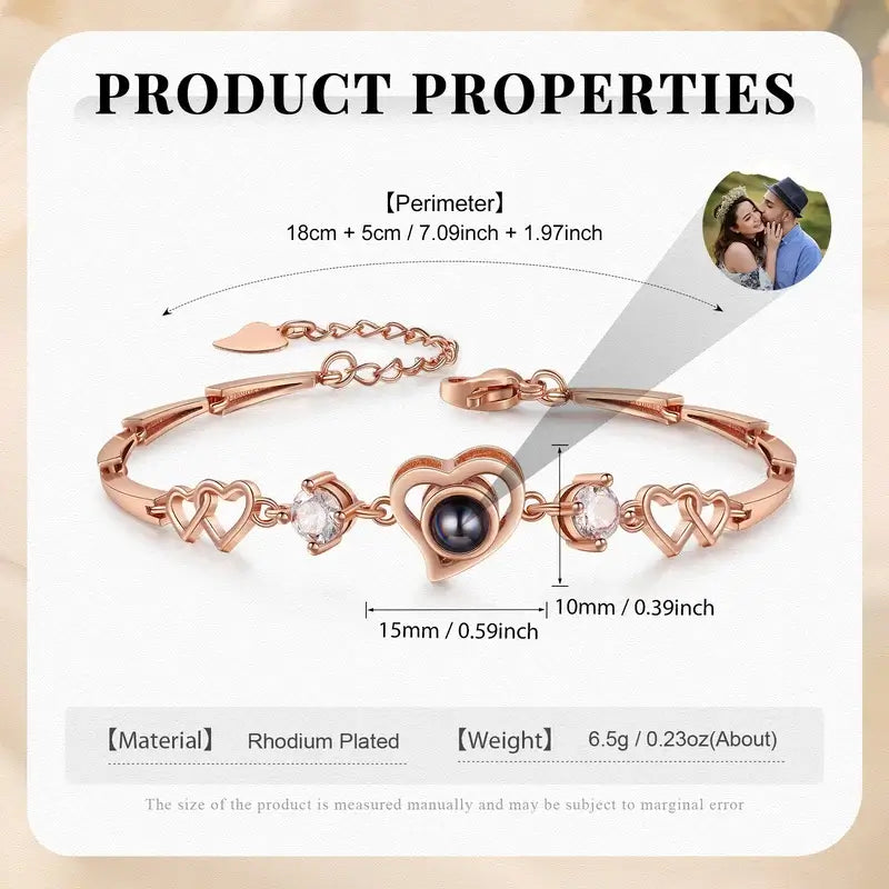 Heart Projection Photo Bracelet with Picture Inside