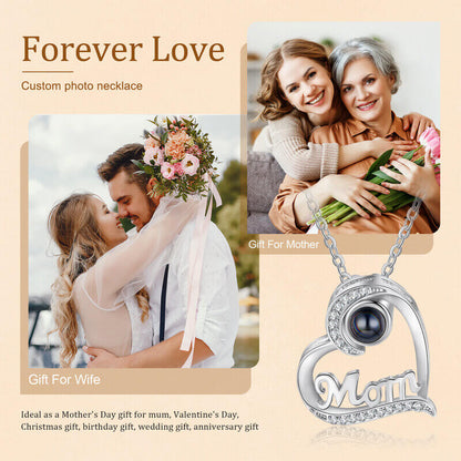 Heart Shaped Photo Projection Mom Necklace with Picture Inside