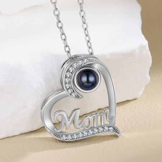 Heart Shaped Photo Projection Mom Necklace with Picture Inside