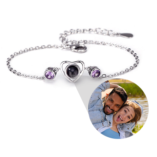 Birthstone Heart Bracelet with Photo Inside