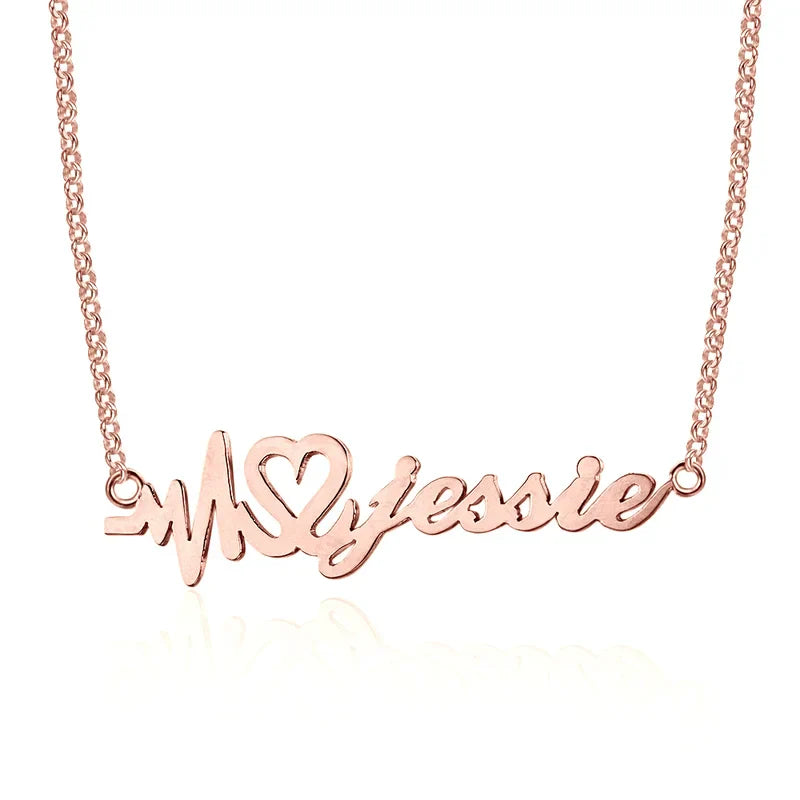 Heartbeat Personalised Name Necklace, Custom Name Necklace Silver/Gold/Rose Gold, Name Jewellery for Her