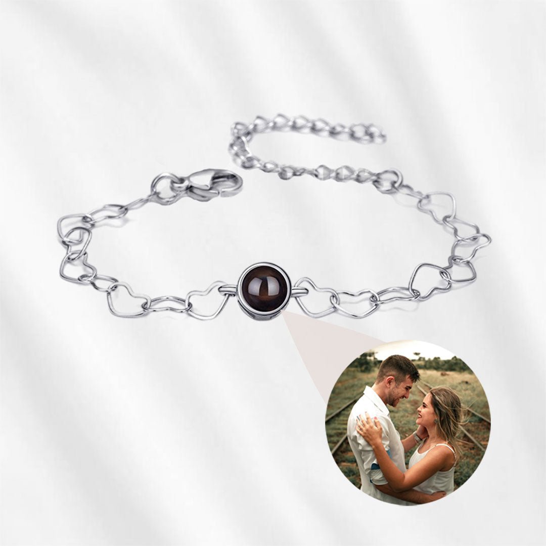 Hidden Photo Bracelet with Heart Link Projection Photo Bracelet