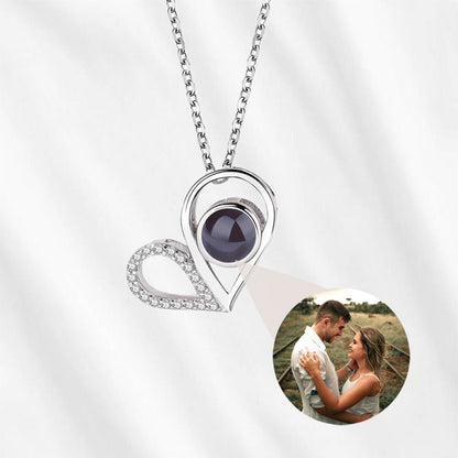 Heart Locket Necklace with Picture Inside Projection Stone