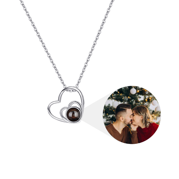 Personalized Double Heart Photo Necklace