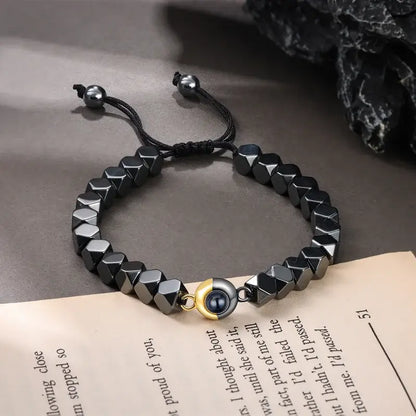 Hematite Beaded Personalized Projection Bracelet with Picture Inside