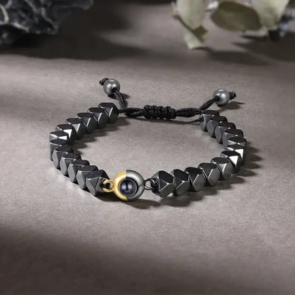 Hematite Beaded Personalized Projection Bracelet with Picture Inside