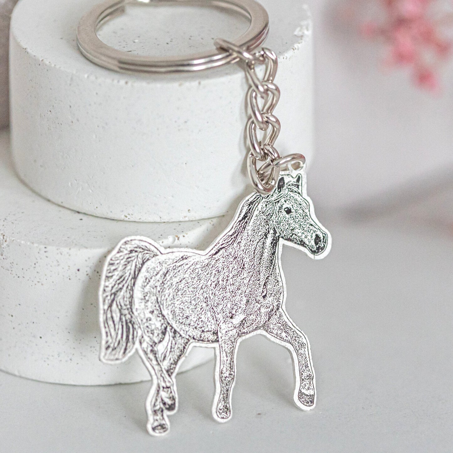 Horse Silhouette Photo Keychain