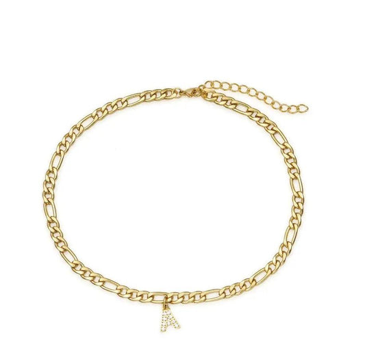 Iced Initial Anklet-Figaro Chain