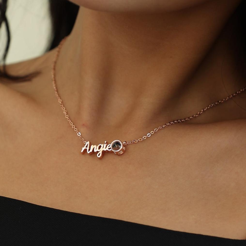 Personalized Name Necklace with Photo Inside