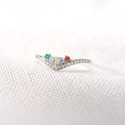 Customizable Chevron Pave Ring with 1-5 Birthstones