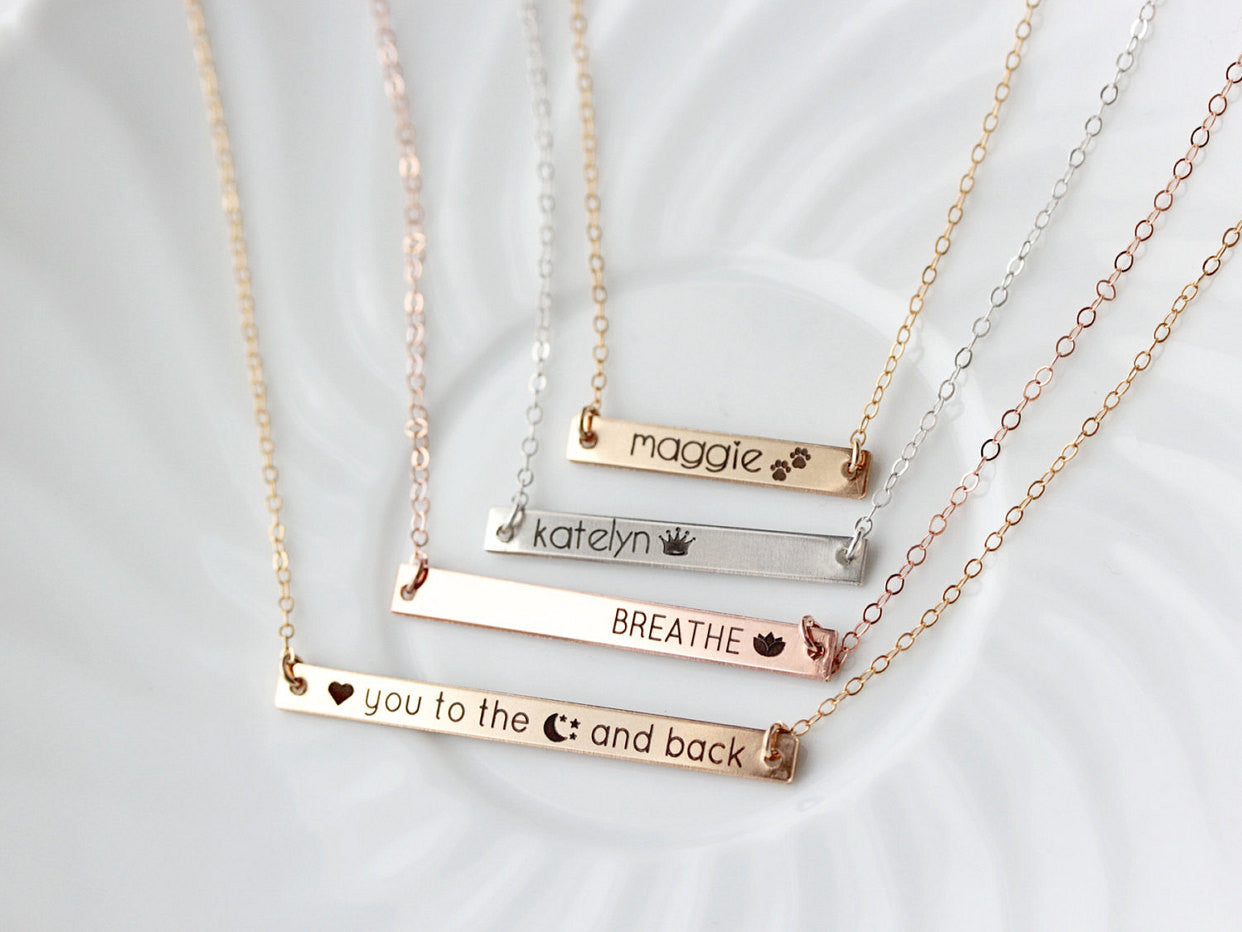 Engraved Bar Necklace | Thin Bar