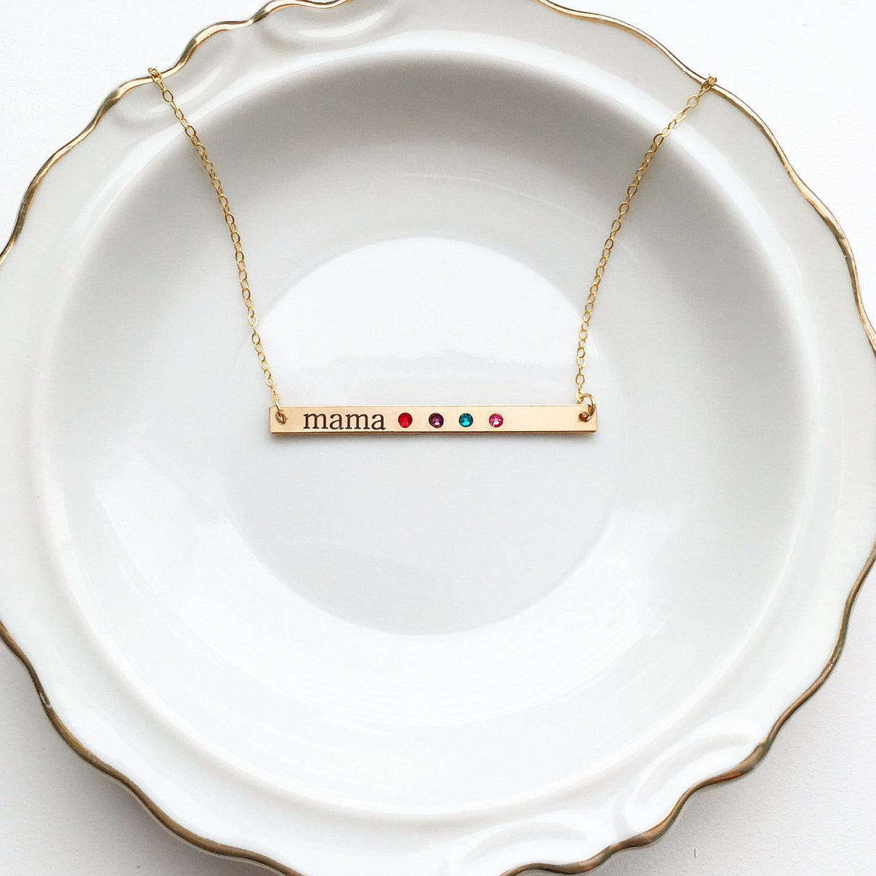 Engraved Birthstone Bar Necklace | Thin Bar